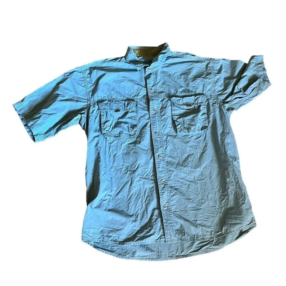 Eddie Bauer Men’s Blue Short Sleeve Button-Up Shirt Size L Outdoor Hiking Fish - Picture 2 of 10